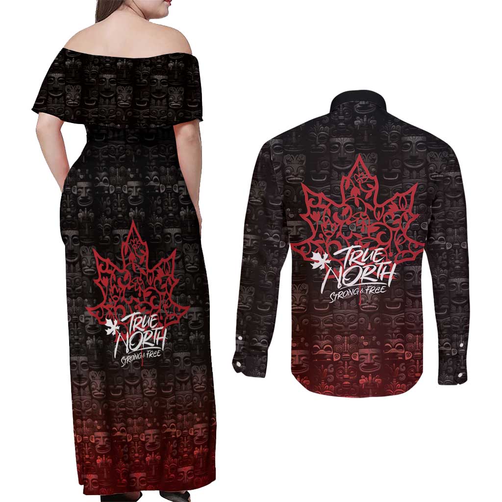 100% Canadian From Eh To Zed Couples Matching Off Shoulder Maxi Dress and Long Sleeve Button Shirt True North Strong and Free