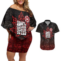 100% Canadian From Eh To Zed Couples Matching Off Shoulder Short Dress and Hawaiian Shirt True North Strong and Free