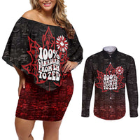 100% Canadian From Eh To Zed Couples Matching Off Shoulder Short Dress and Long Sleeve Button Shirt True North Strong and Free