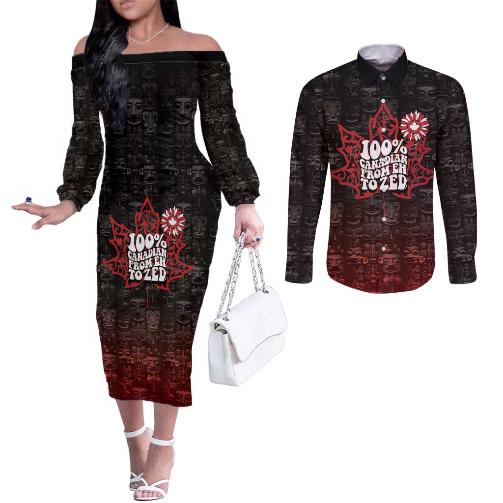 100% Canadian From Eh To Zed Couples Matching Off The Shoulder Long Sleeve Dress and Long Sleeve Button Shirt True North Strong and Free