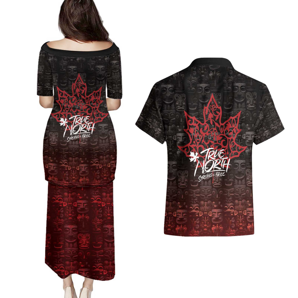 100% Canadian From Eh To Zed Couples Matching Puletasi and Hawaiian Shirt True North Strong and Free
