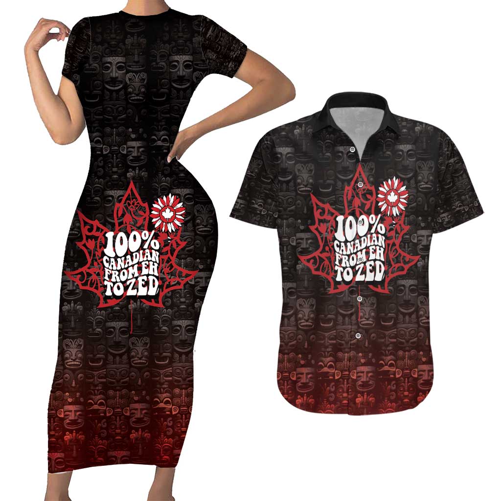 100% Canadian From Eh To Zed Couples Matching Short Sleeve Bodycon Dress and Hawaiian Shirt True North Strong and Free