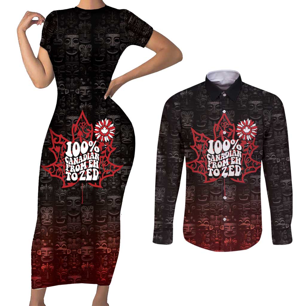 100% Canadian From Eh To Zed Couples Matching Short Sleeve Bodycon Dress and Long Sleeve Button Shirt True North Strong and Free