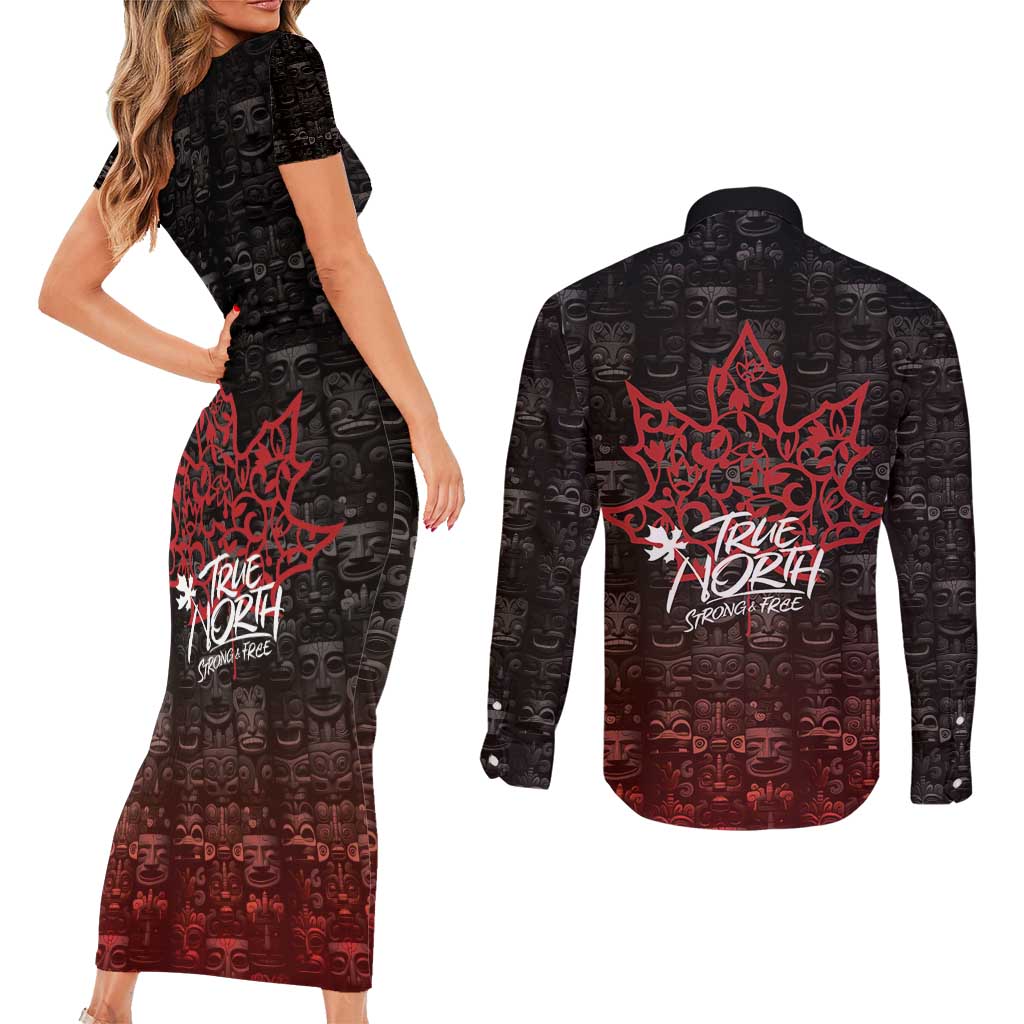 100% Canadian From Eh To Zed Couples Matching Short Sleeve Bodycon Dress and Long Sleeve Button Shirt True North Strong and Free