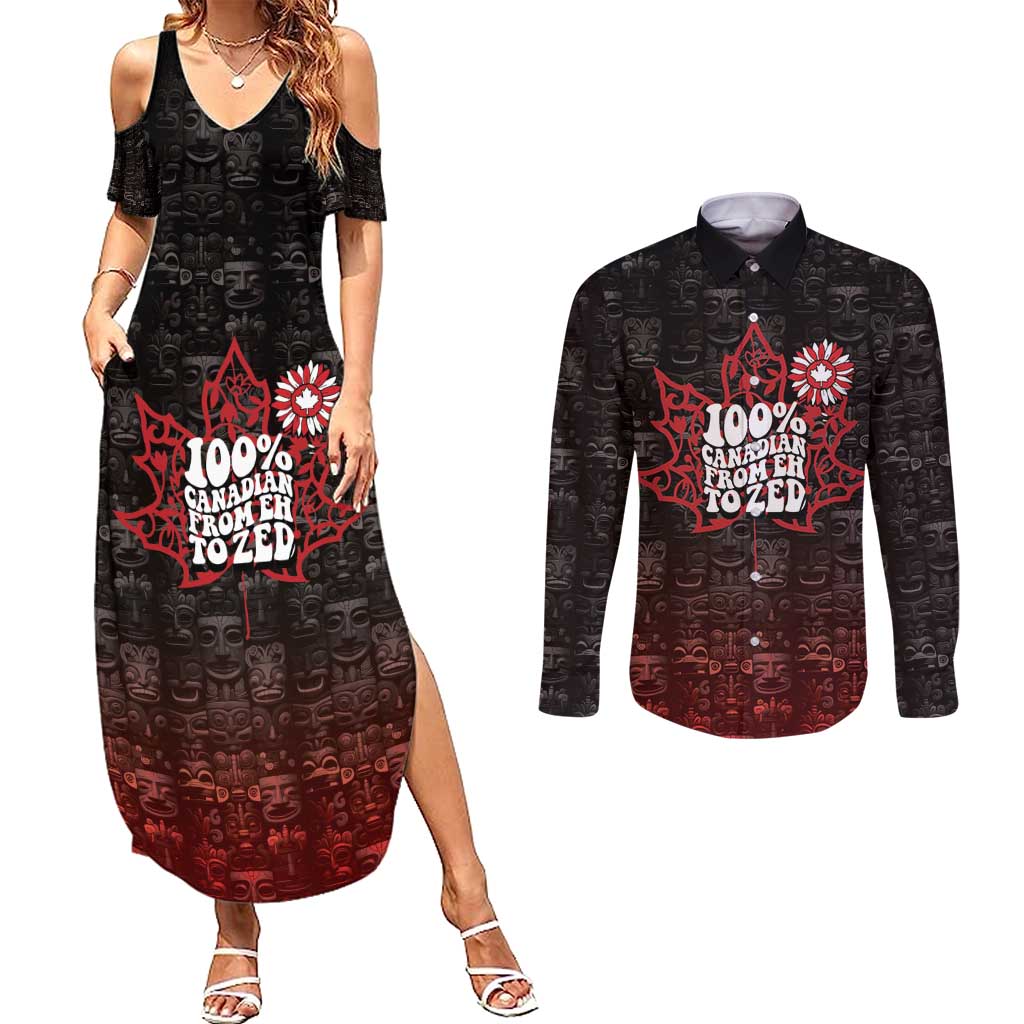 100% Canadian From Eh To Zed Couples Matching Summer Maxi Dress and Long Sleeve Button Shirt True North Strong and Free
