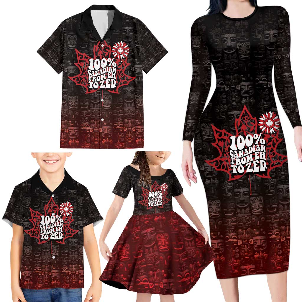100% Canadian From Eh To Zed Family Matching Long Sleeve Bodycon Dress and Hawaiian Shirt True North Strong and Free