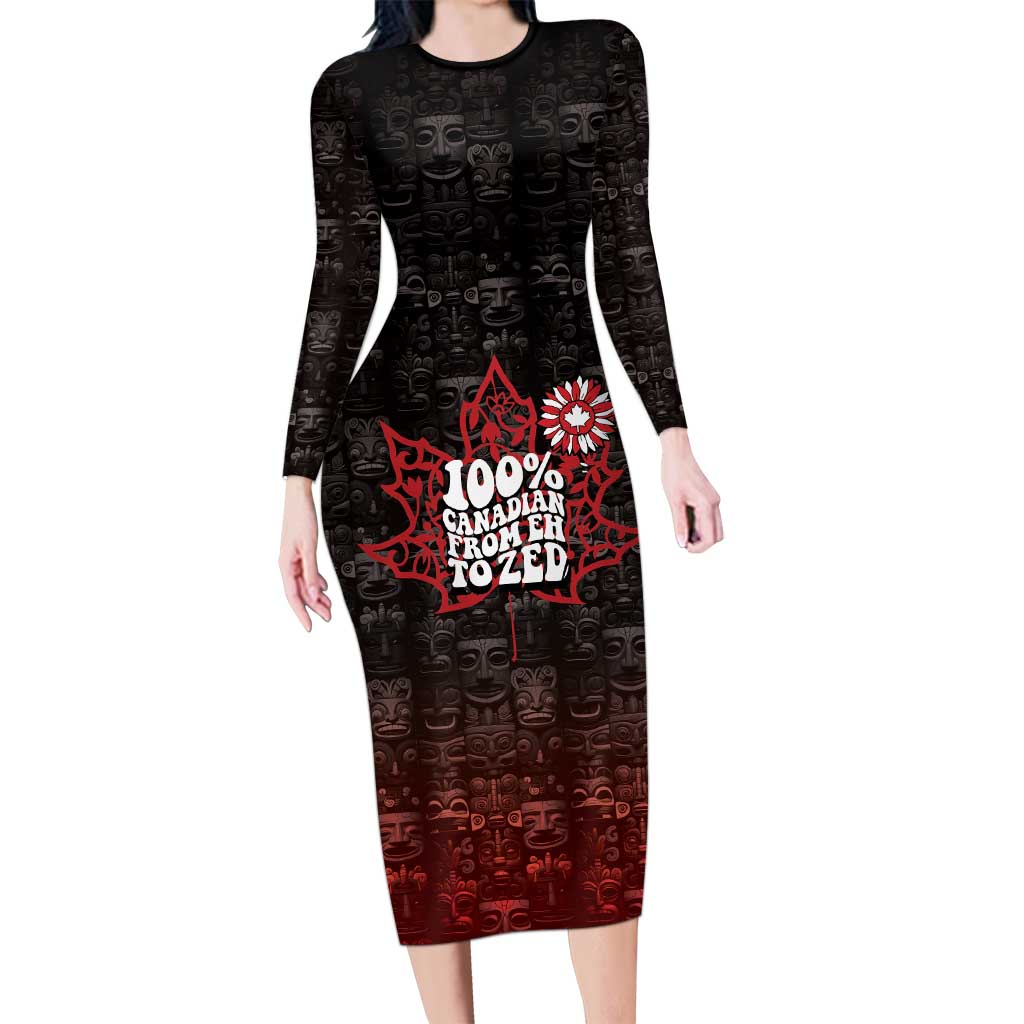 100% Canadian From Eh To Zed Family Matching Long Sleeve Bodycon Dress and Hawaiian Shirt True North Strong and Free