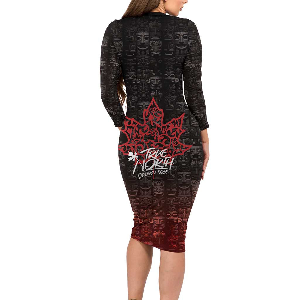 100% Canadian From Eh To Zed Family Matching Long Sleeve Bodycon Dress and Hawaiian Shirt True North Strong and Free