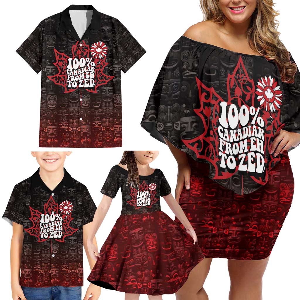 100% Canadian From Eh To Zed Family Matching Off Shoulder Short Dress and Hawaiian Shirt True North Strong and Free
