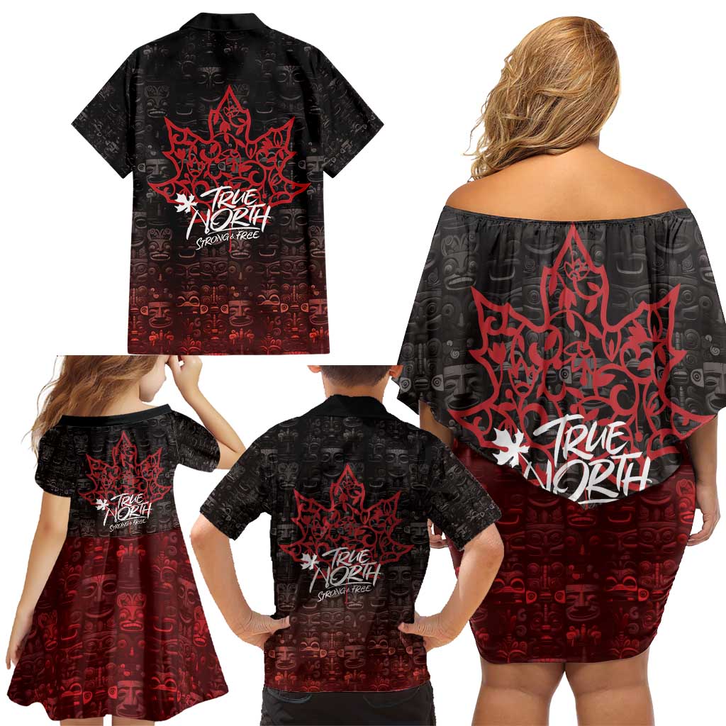 100% Canadian From Eh To Zed Family Matching Off Shoulder Short Dress and Hawaiian Shirt True North Strong and Free