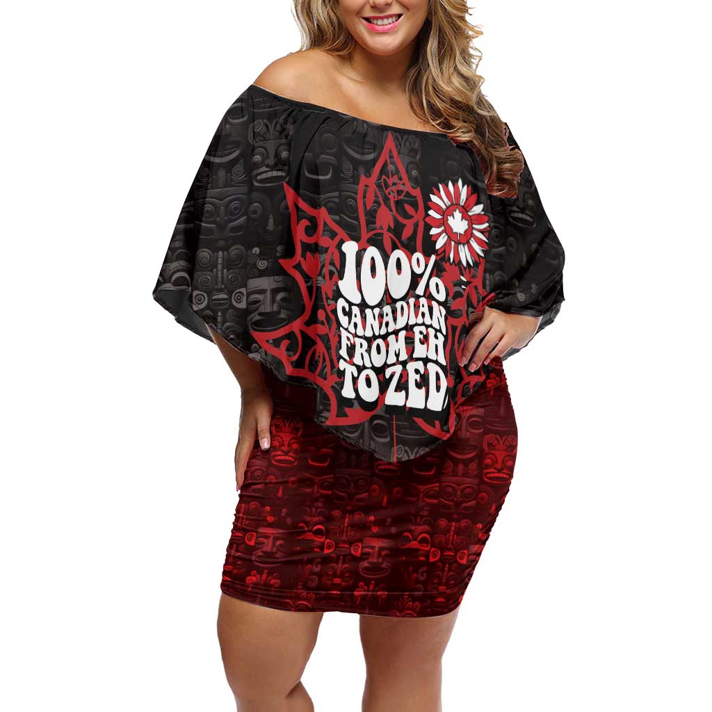 100% Canadian From Eh To Zed Family Matching Off Shoulder Short Dress and Hawaiian Shirt True North Strong and Free