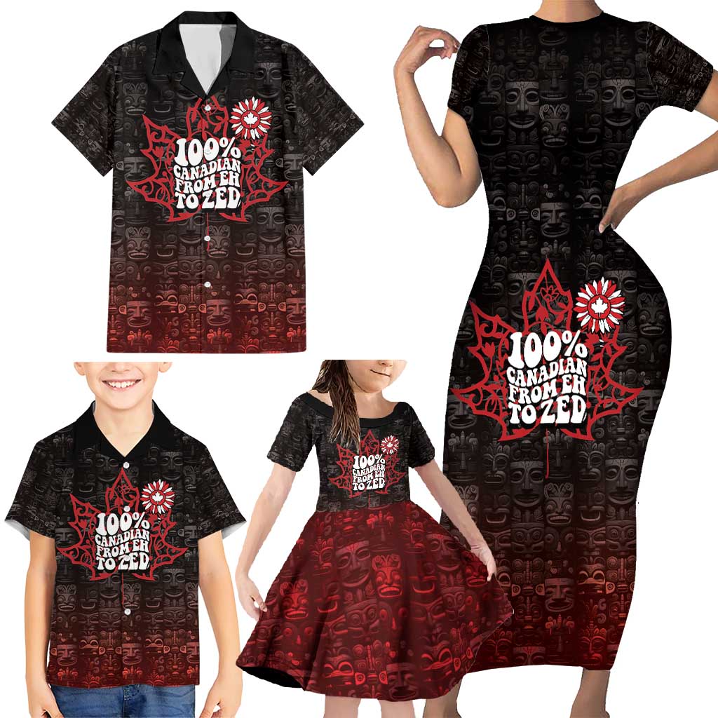 100% Canadian From Eh To Zed Family Matching Short Sleeve Bodycon Dress and Hawaiian Shirt True North Strong and Free