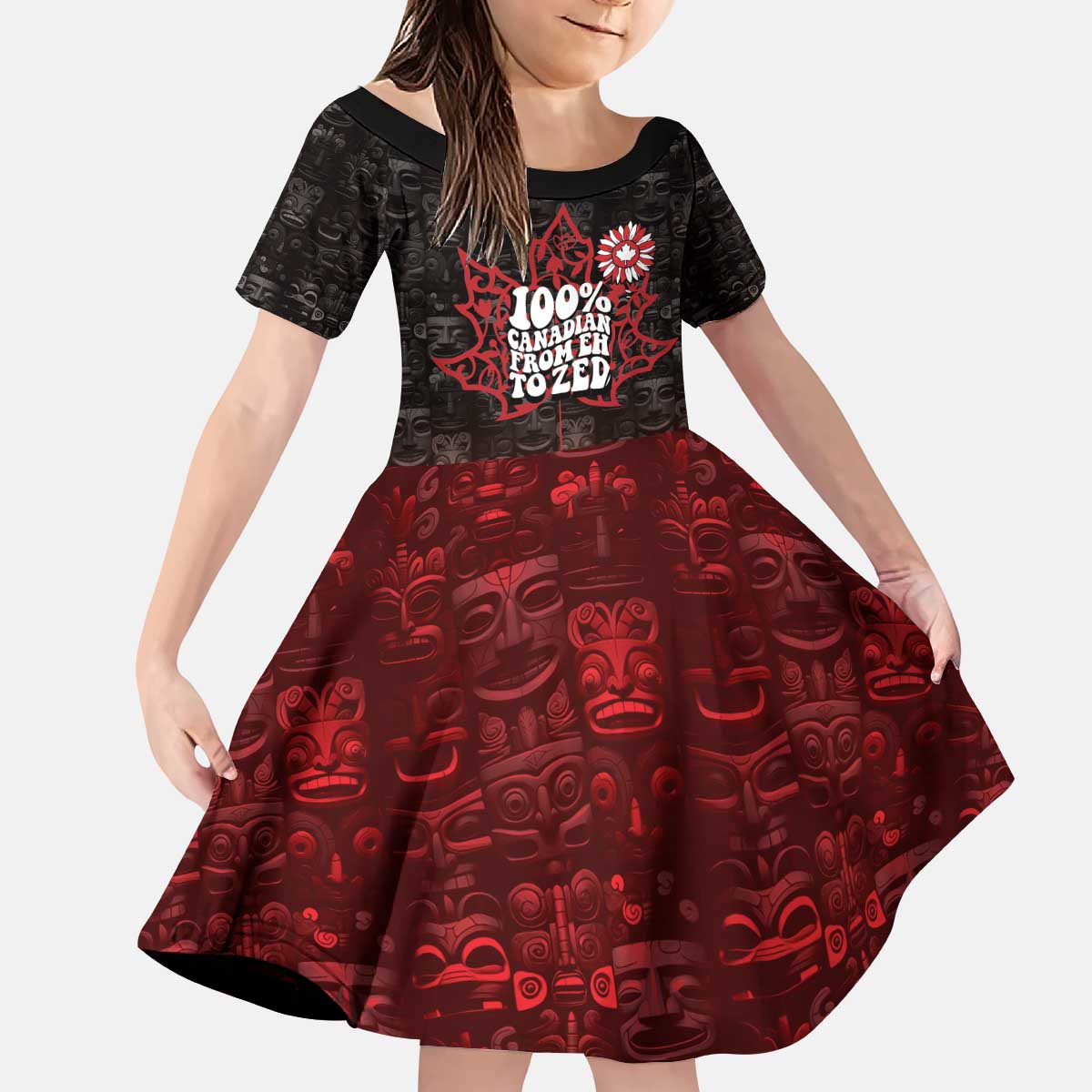 100% Canadian From Eh To Zed Kid Short Sleeve Dress True North Strong and Free