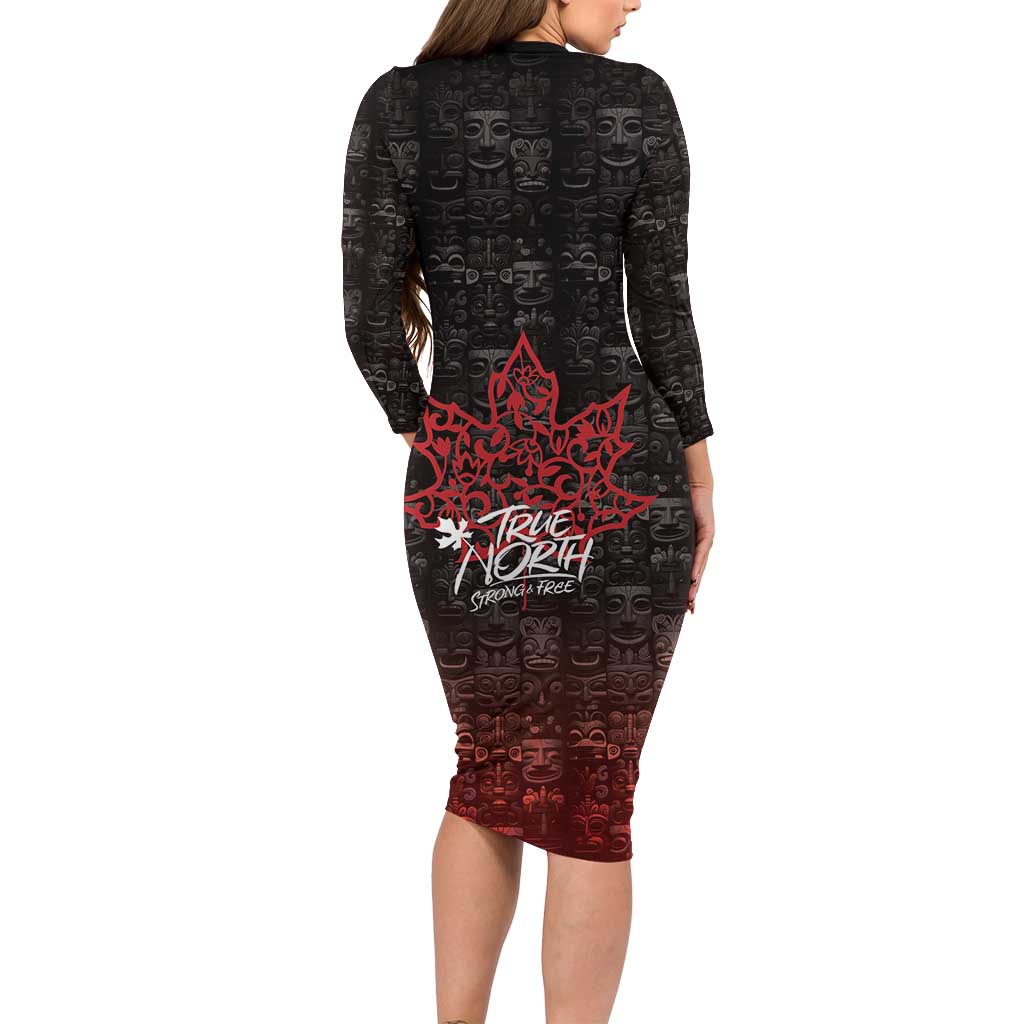 100% Canadian From Eh To Zed Long Sleeve Bodycon Dress True North Strong and Free
