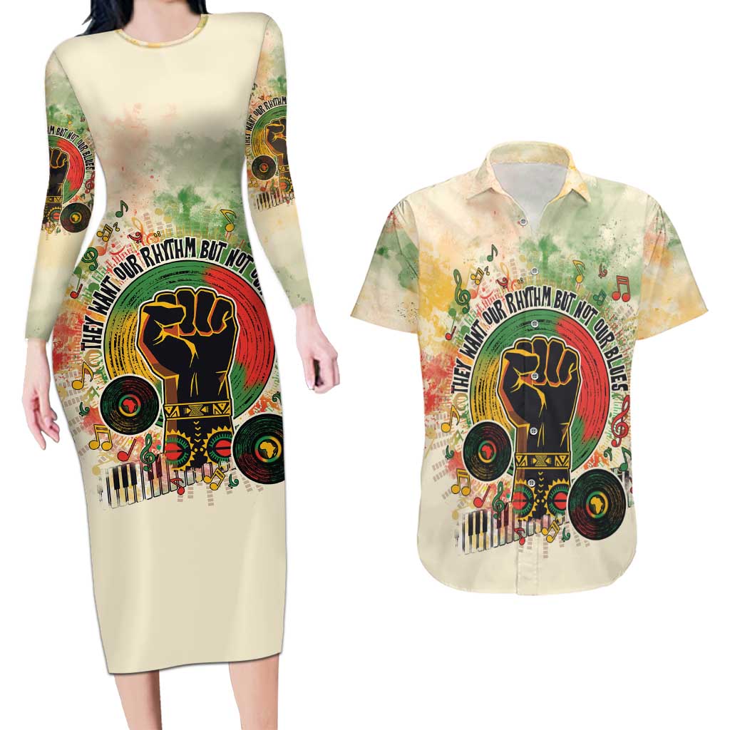 They Want Our Rhythm Not Our Blues Couples Matching Long Sleeve Bodycon Dress and Hawaiian Shirt African Music Pride
