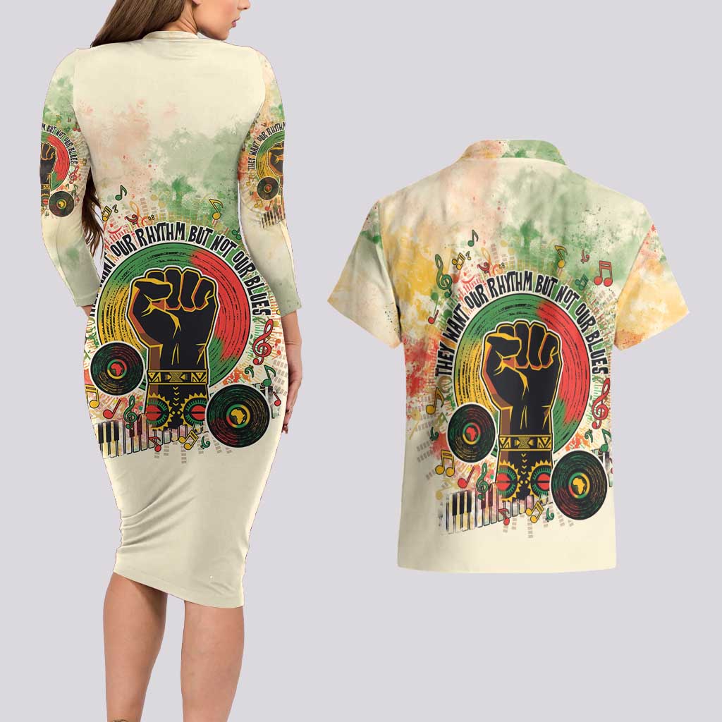 They Want Our Rhythm Not Our Blues Couples Matching Long Sleeve Bodycon Dress and Hawaiian Shirt African Music Pride