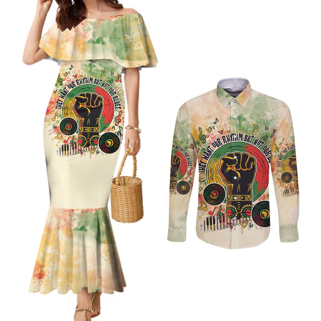 They Want Our Rhythm Not Our Blues Couples Matching Mermaid Dress and Long Sleeve Button Shirt African Music Pride