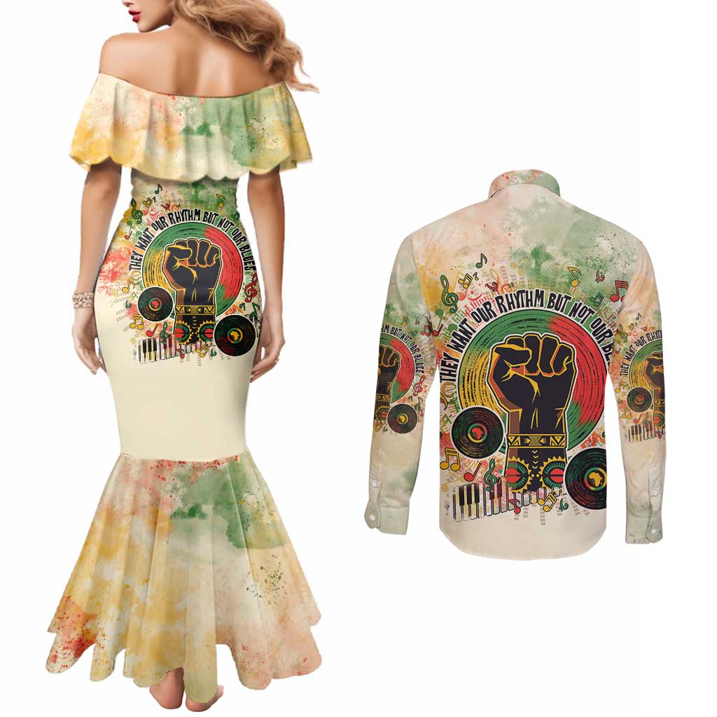 They Want Our Rhythm Not Our Blues Couples Matching Mermaid Dress and Long Sleeve Button Shirt African Music Pride