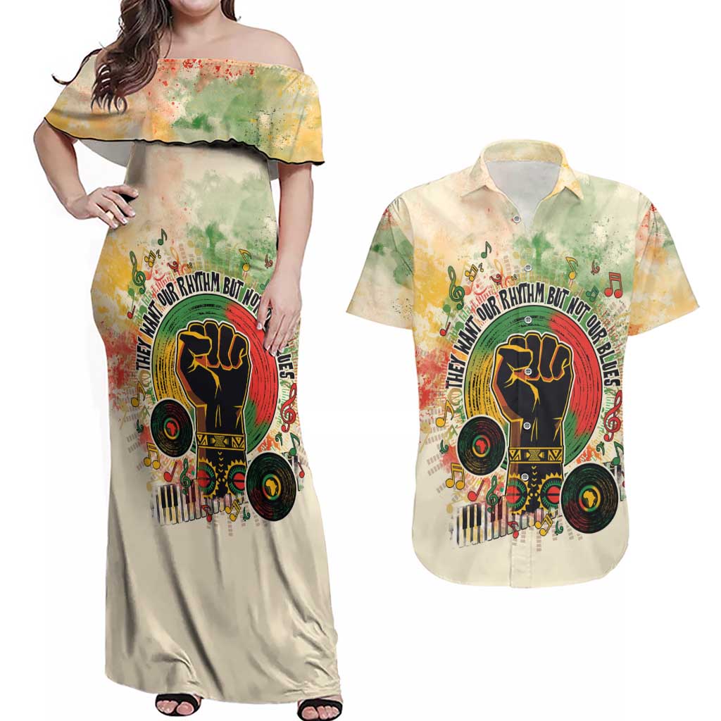 They Want Our Rhythm Not Our Blues Couples Matching Off Shoulder Maxi Dress and Hawaiian Shirt African Music Pride