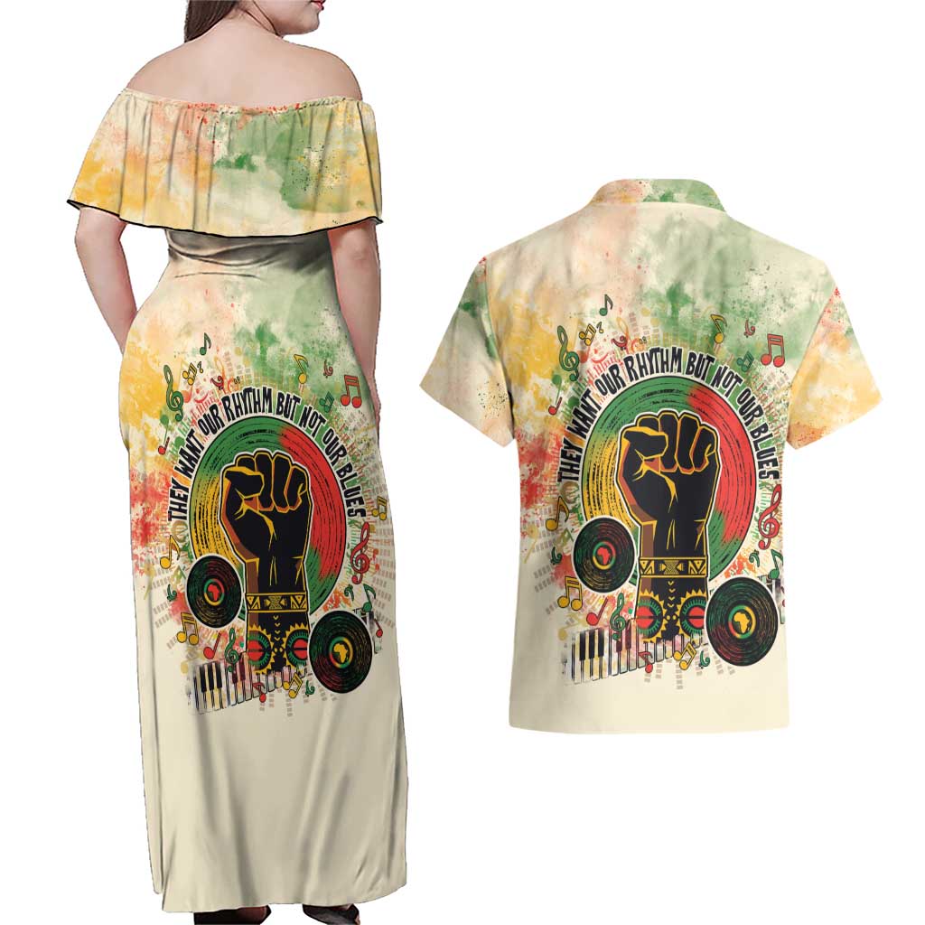 They Want Our Rhythm Not Our Blues Couples Matching Off Shoulder Maxi Dress and Hawaiian Shirt African Music Pride