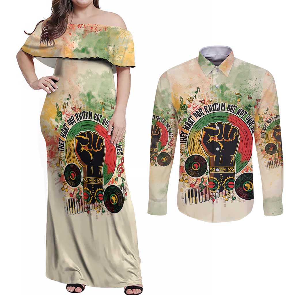 They Want Our Rhythm Not Our Blues Couples Matching Off Shoulder Maxi Dress and Long Sleeve Button Shirt African Music Pride
