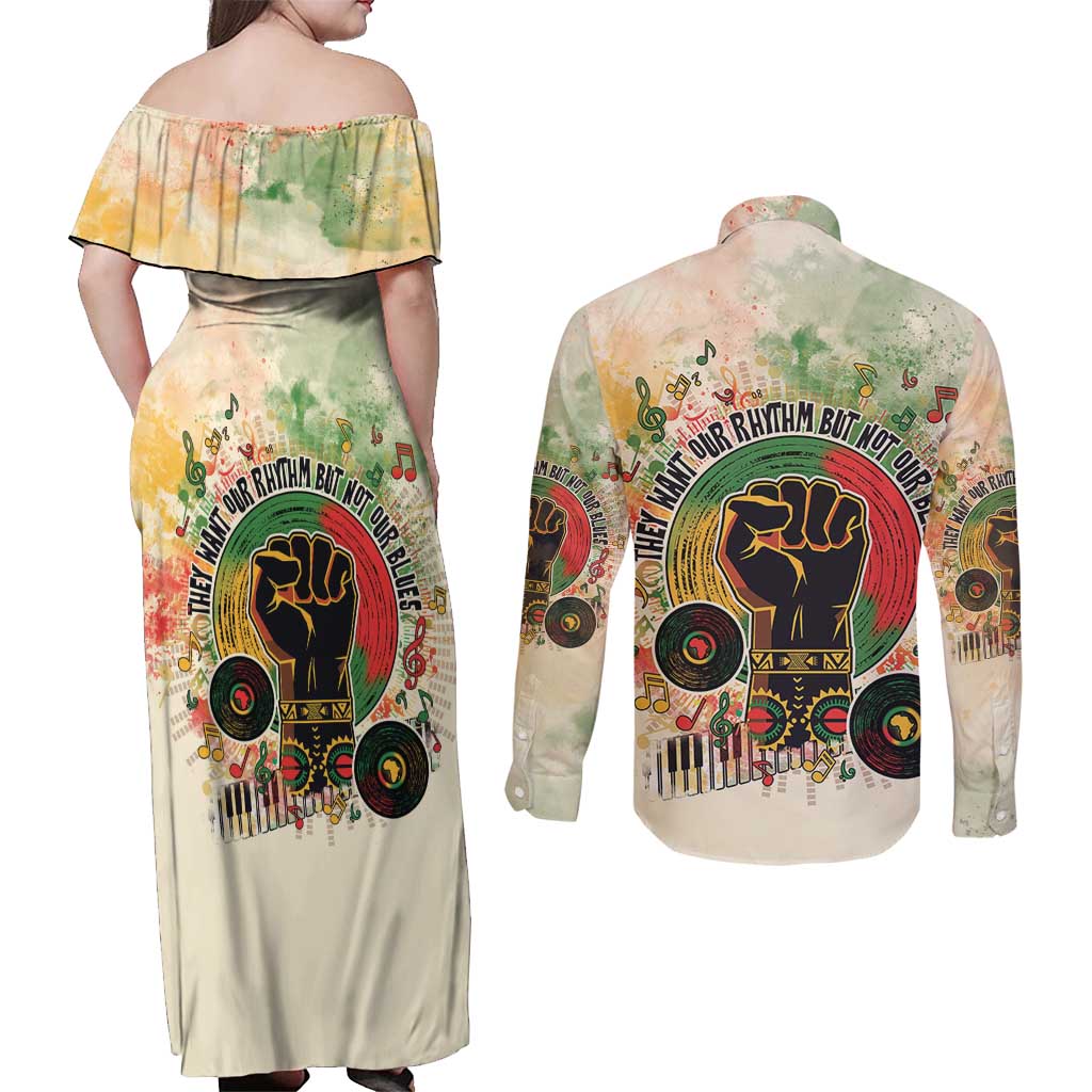 They Want Our Rhythm Not Our Blues Couples Matching Off Shoulder Maxi Dress and Long Sleeve Button Shirt African Music Pride