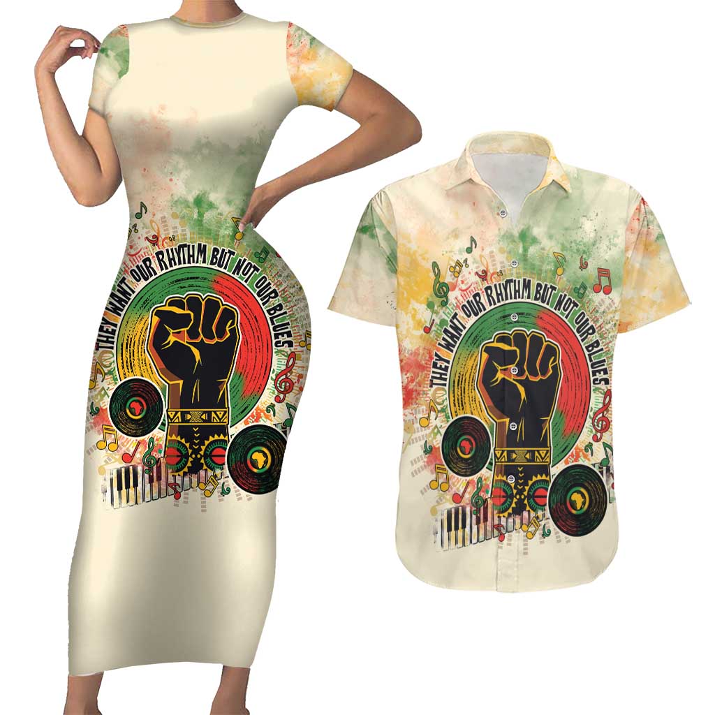 They Want Our Rhythm Not Our Blues Couples Matching Short Sleeve Bodycon Dress and Hawaiian Shirt African Music Pride