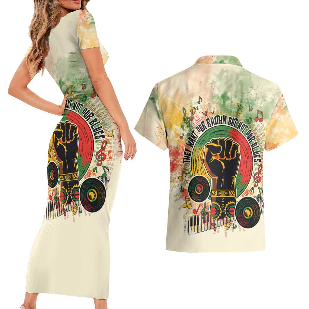 They Want Our Rhythm Not Our Blues Couples Matching Short Sleeve Bodycon Dress and Hawaiian Shirt African Music Pride