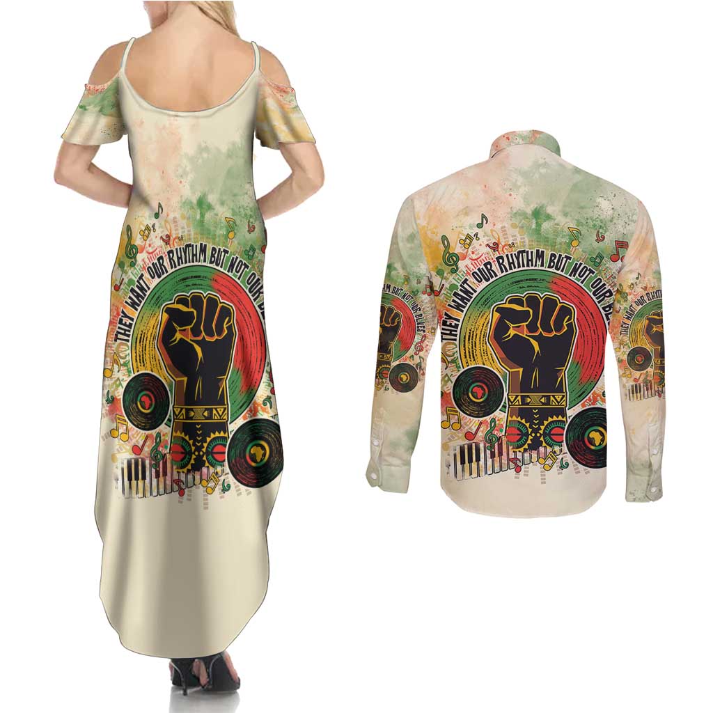 They Want Our Rhythm Not Our Blues Couples Matching Summer Maxi Dress and Long Sleeve Button Shirt African Music Pride
