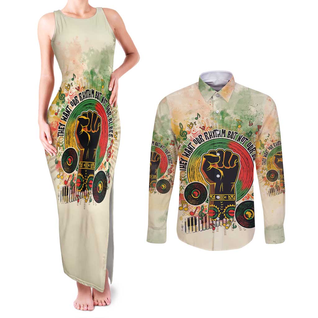 They Want Our Rhythm Not Our Blues Couples Matching Tank Maxi Dress and Long Sleeve Button Shirt African Music Pride