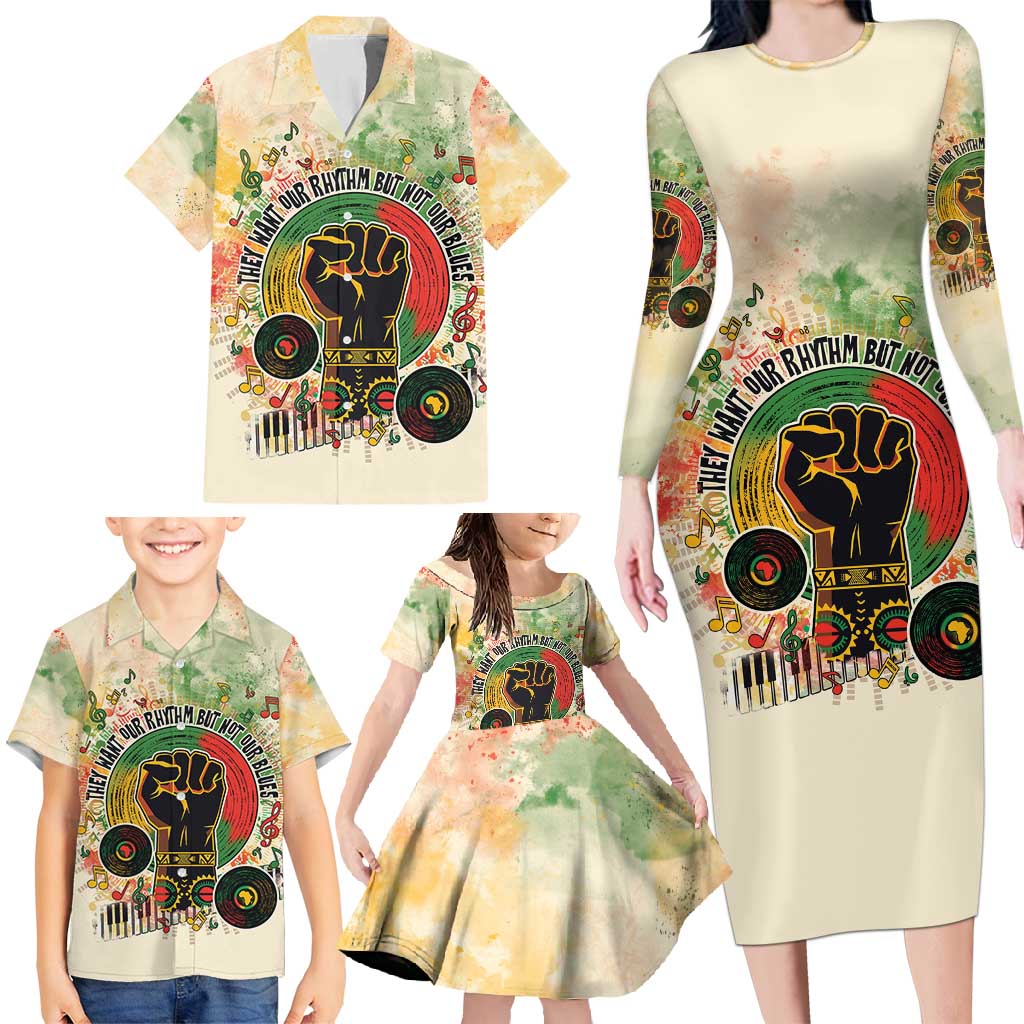They Want Our Rhythm Not Our Blues Family Matching Long Sleeve Bodycon Dress and Hawaiian Shirt African Music Pride