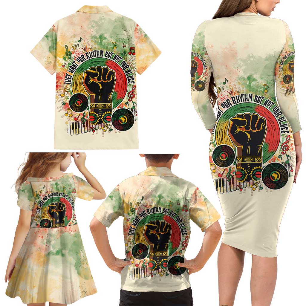 They Want Our Rhythm Not Our Blues Family Matching Long Sleeve Bodycon Dress and Hawaiian Shirt African Music Pride