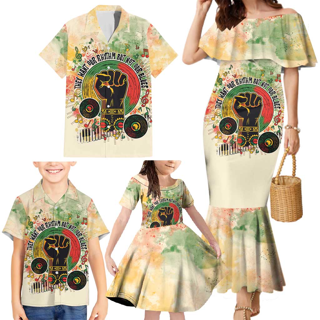 They Want Our Rhythm Not Our Blues Family Matching Mermaid Dress and Hawaiian Shirt African Music Pride