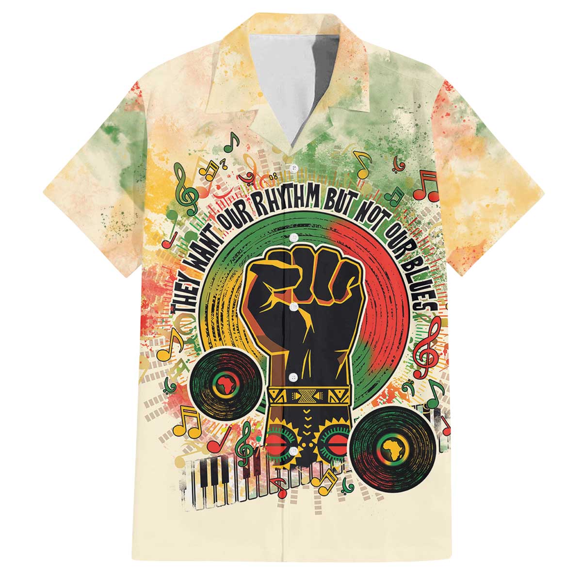 They Want Our Rhythm Not Our Blues Family Matching Off The Shoulder Long Sleeve Dress and Hawaiian Shirt African Music Pride
