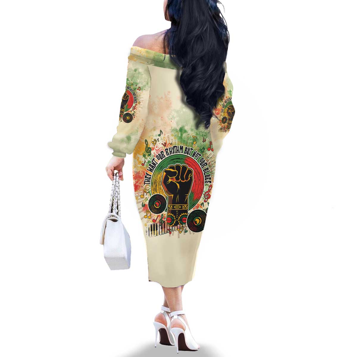 They Want Our Rhythm Not Our Blues Family Matching Off The Shoulder Long Sleeve Dress and Hawaiian Shirt African Music Pride