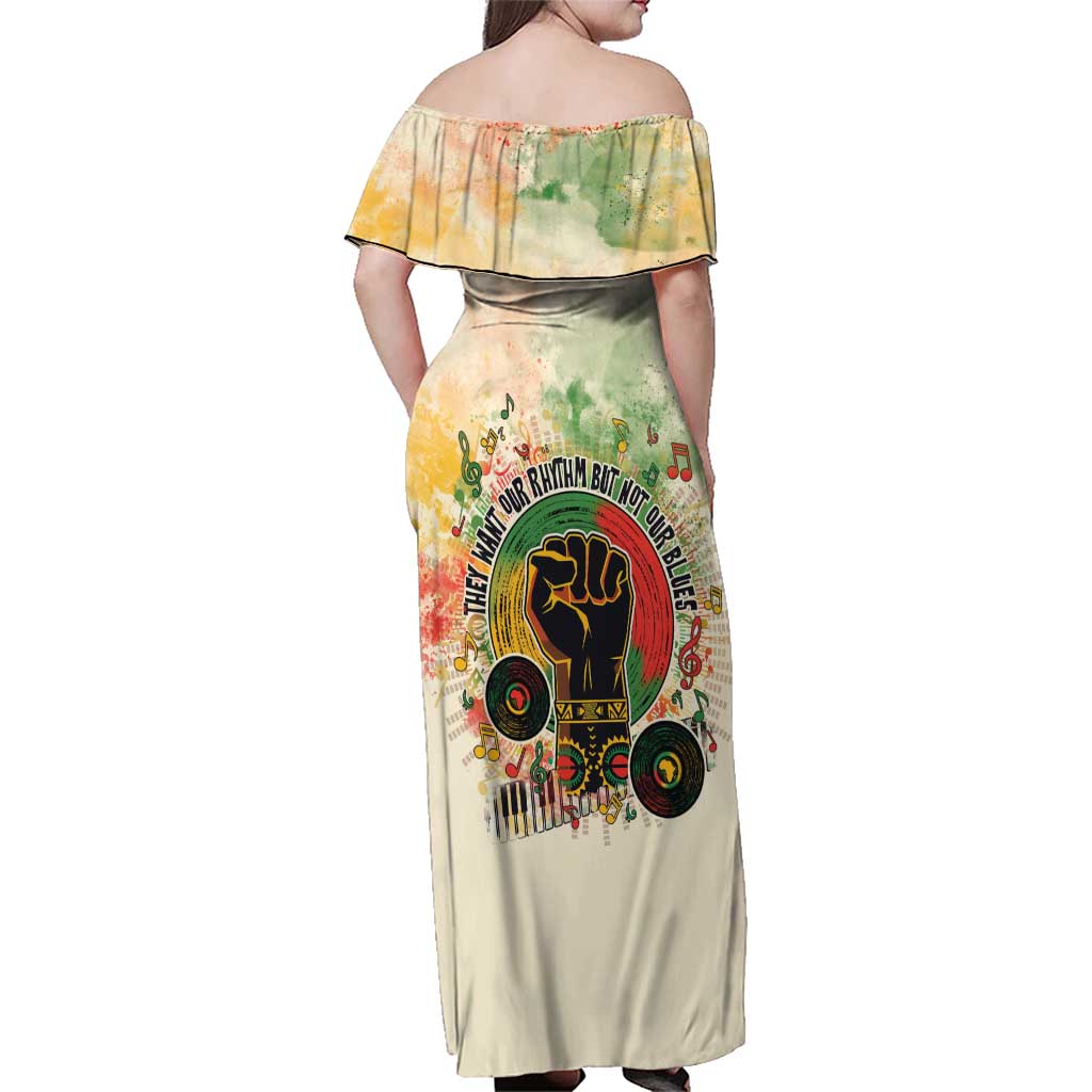 They Want Our Rhythm Not Our Blues Family Matching Off Shoulder Maxi Dress and Hawaiian Shirt African Music Pride