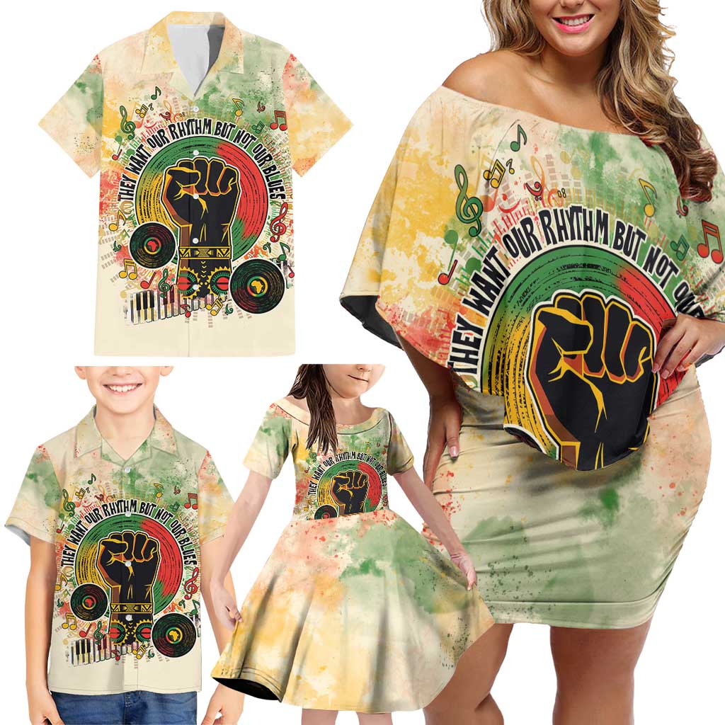 They Want Our Rhythm Not Our Blues Family Matching Off Shoulder Short Dress and Hawaiian Shirt African Music Pride
