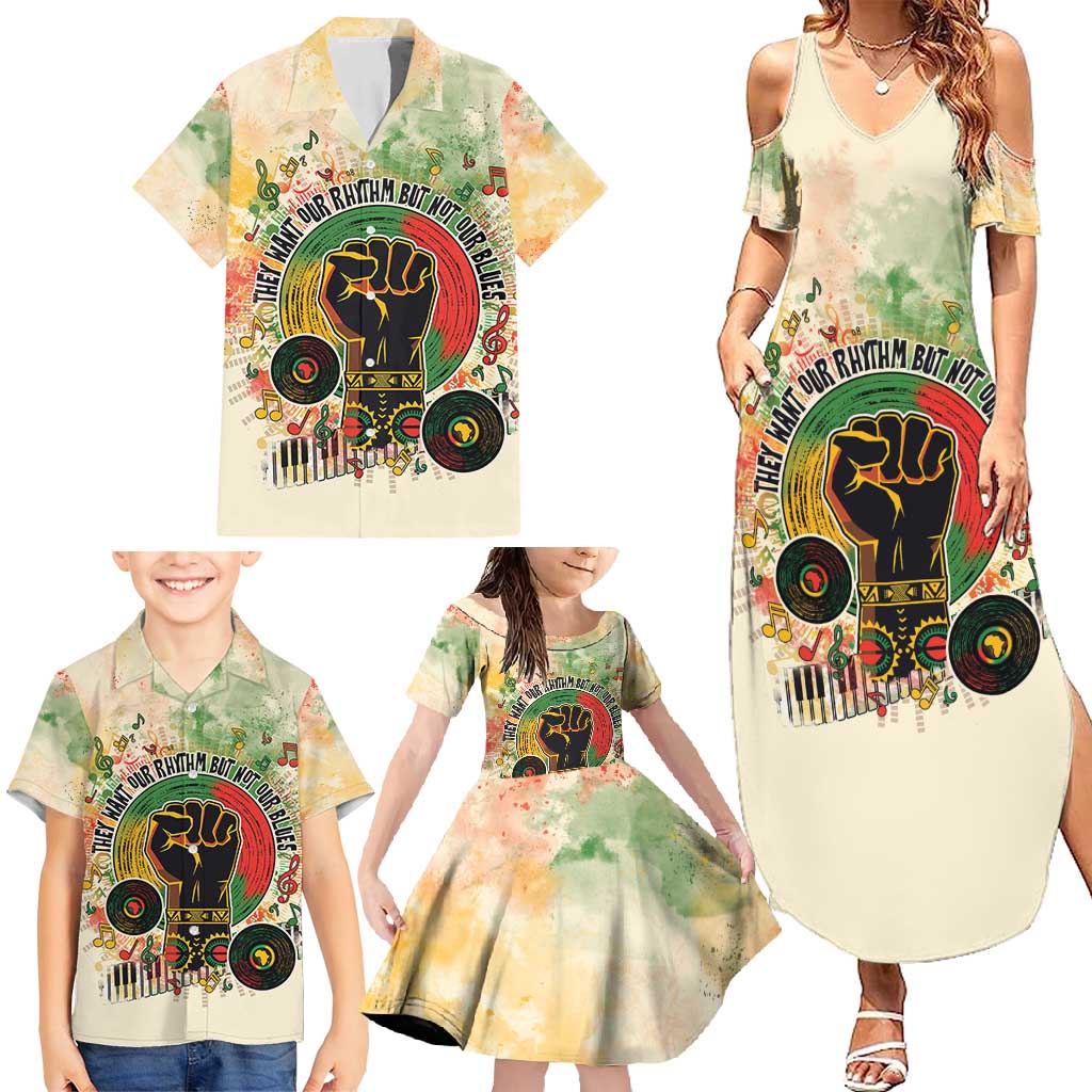 They Want Our Rhythm Not Our Blues Family Matching Summer Maxi Dress and Hawaiian Shirt African Music Pride