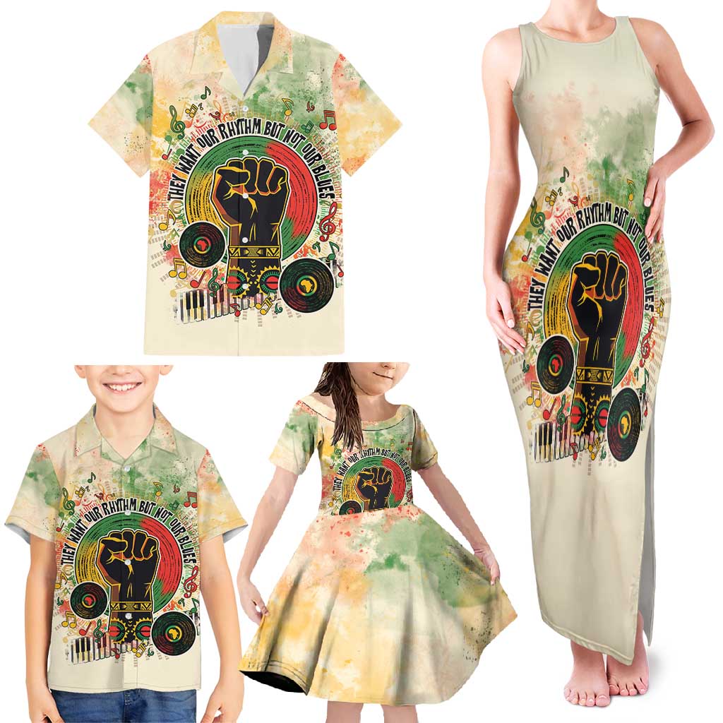 They Want Our Rhythm Not Our Blues Family Matching Tank Maxi Dress and Hawaiian Shirt African Music Pride