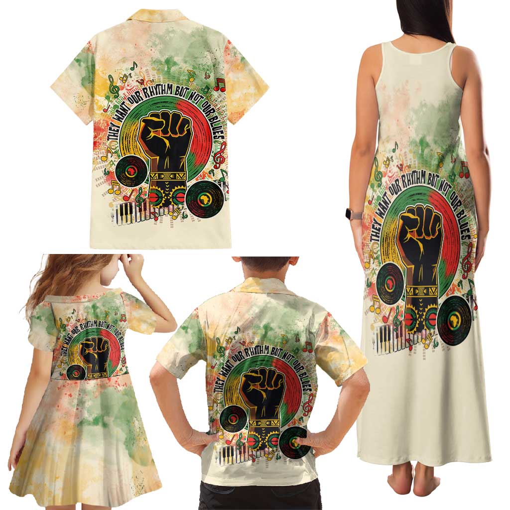 They Want Our Rhythm Not Our Blues Family Matching Tank Maxi Dress and Hawaiian Shirt African Music Pride