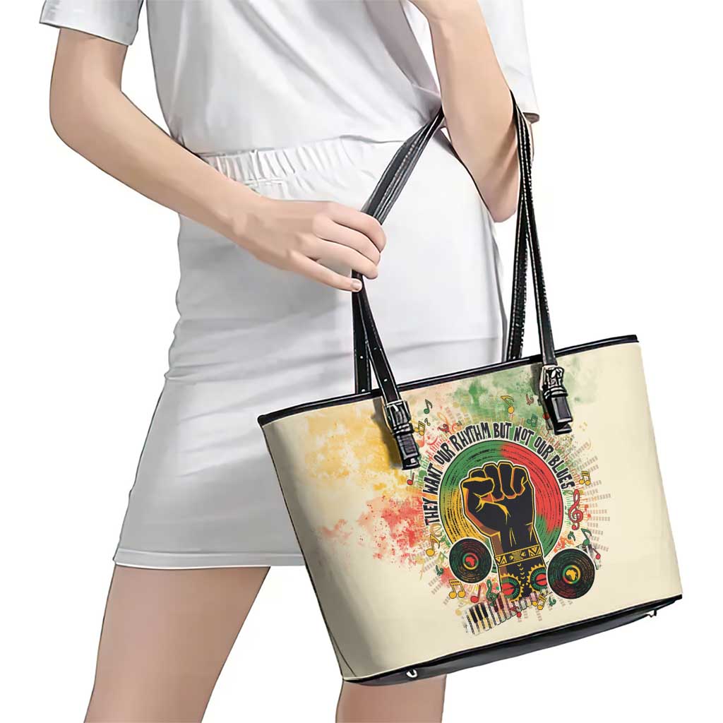 They Want Our Rhythm Not Our Blues Leather Tote Bag African Music Pride
