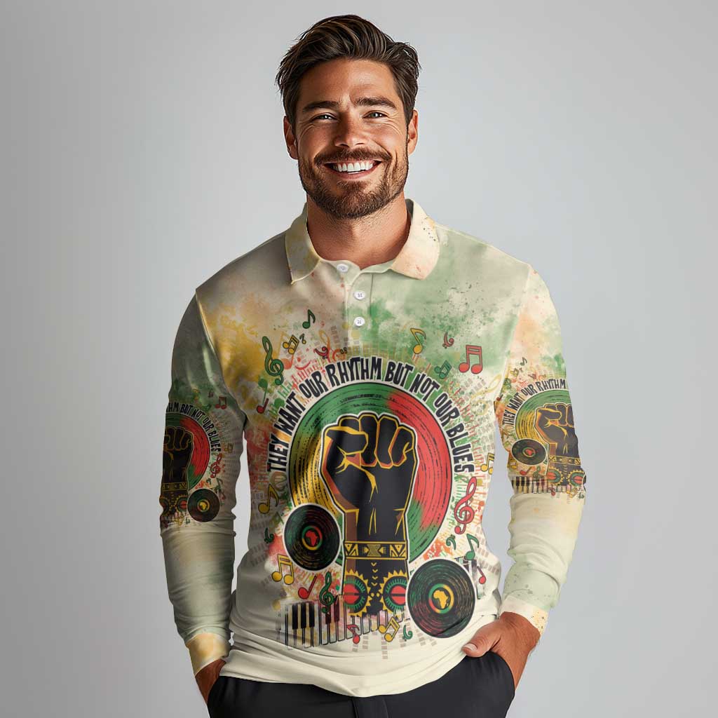 They Want Our Rhythm Not Our Blues Long Sleeve Polo Shirt African Music Pride