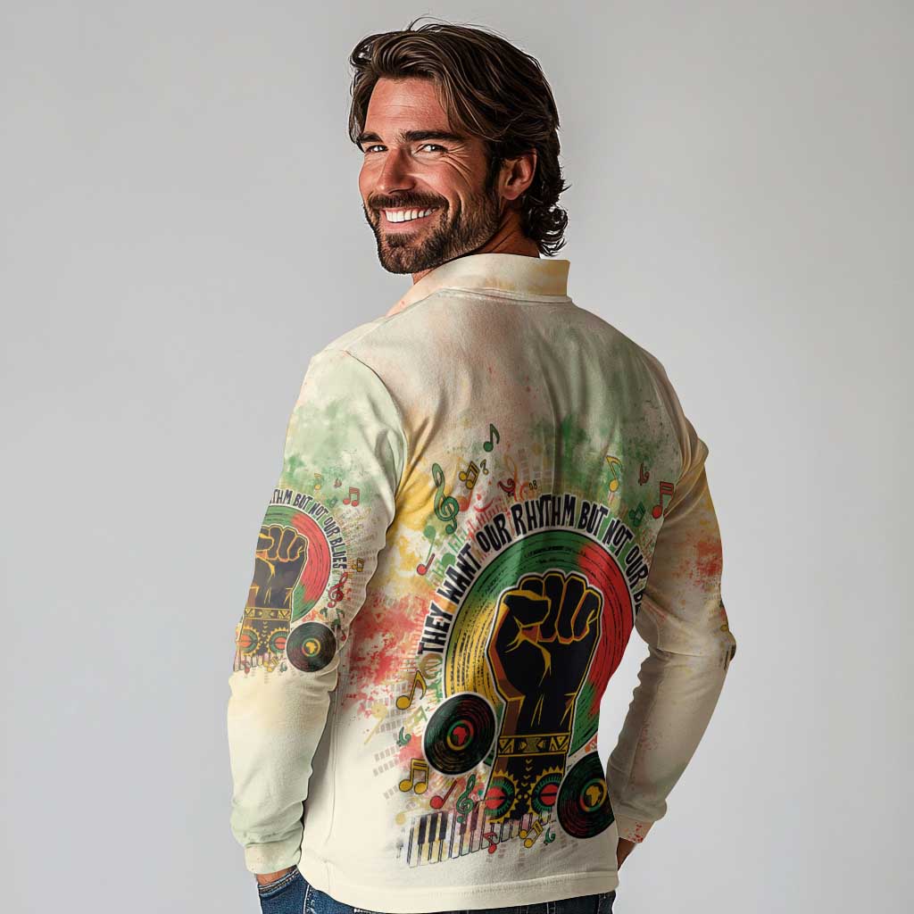 They Want Our Rhythm Not Our Blues Long Sleeve Polo Shirt African Music Pride