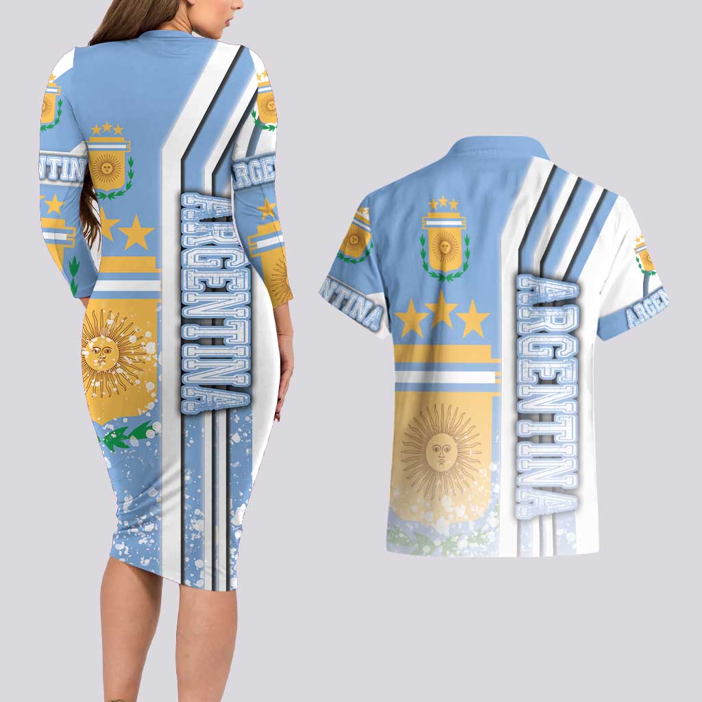 Argentina Football Couples Matching Long Sleeve Bodycon Dress and Hawaiian Shirt La Albiceleste Soccer - Road To Champion