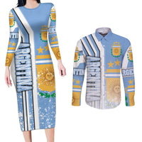 Argentina Football Couples Matching Long Sleeve Bodycon Dress and Long Sleeve Button Shirt La Albiceleste Soccer - Road To Champion
