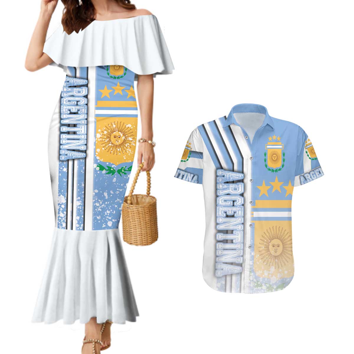 Argentina Football Couples Matching Mermaid Dress and Hawaiian Shirt La Albiceleste Soccer - Road To Champion