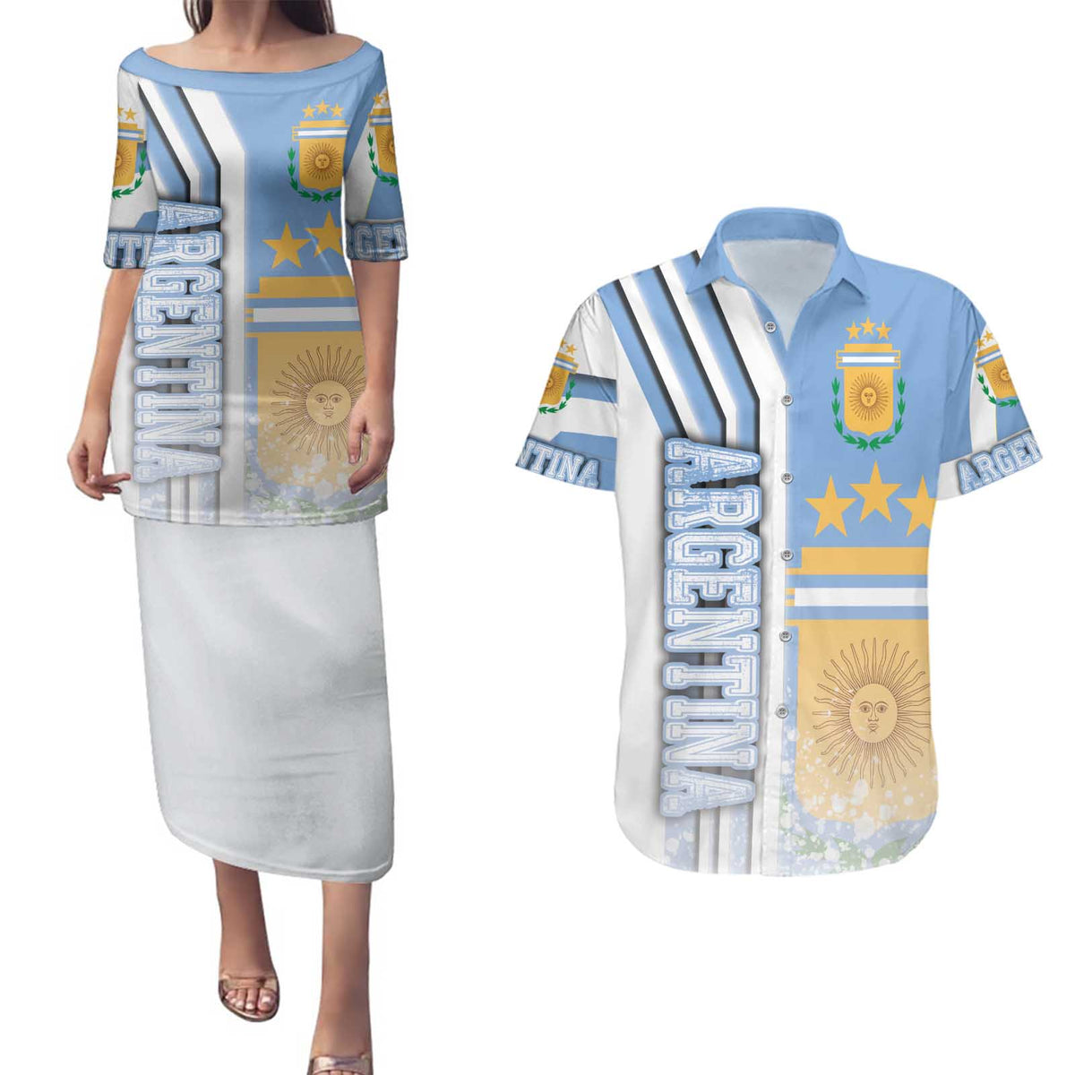 Argentina Football Couples Matching Puletasi and Hawaiian Shirt La Albiceleste Soccer - Road To Champion
