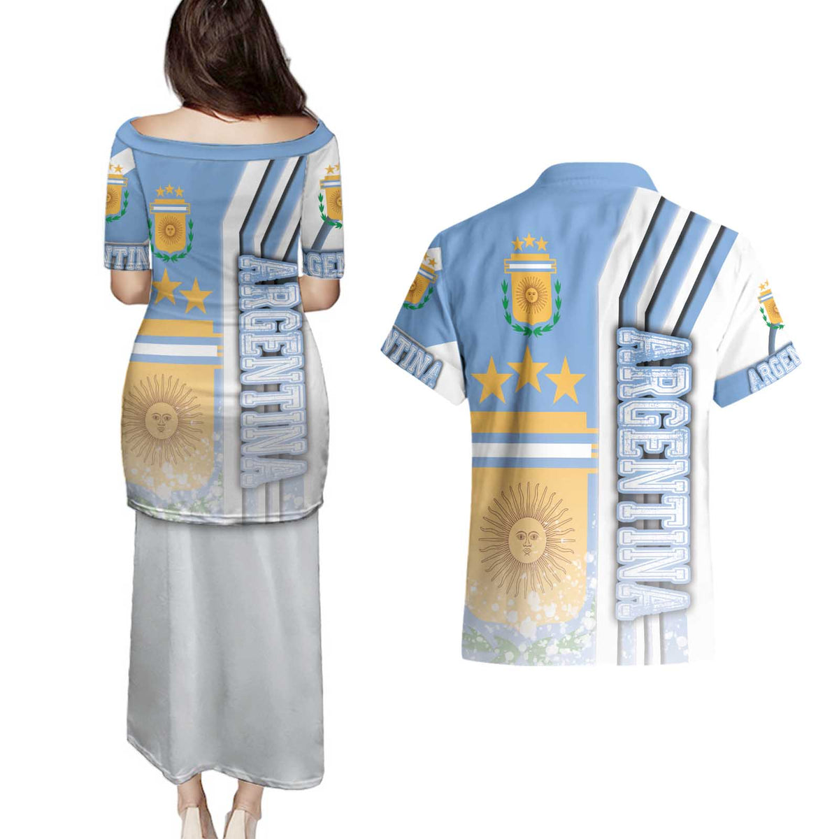 Argentina Football Couples Matching Puletasi and Hawaiian Shirt La Albiceleste Soccer - Road To Champion