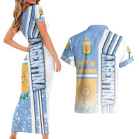 Argentina Football Couples Matching Short Sleeve Bodycon Dress and Hawaiian Shirt La Albiceleste Soccer - Road To Champion