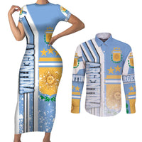 Argentina Football Couples Matching Short Sleeve Bodycon Dress and Long Sleeve Button Shirt La Albiceleste Soccer - Road To Champion